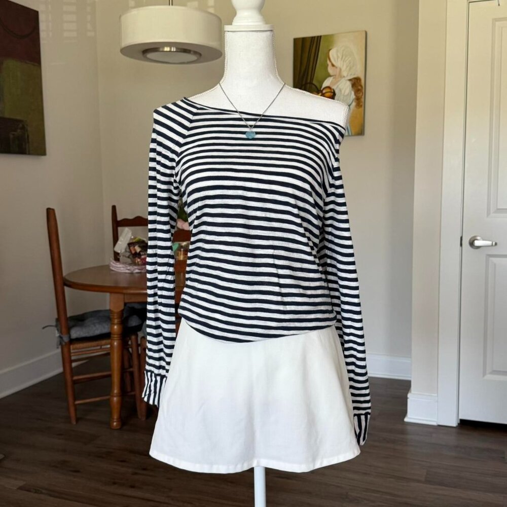 J.Crew navy striped off shoulder long sleeve